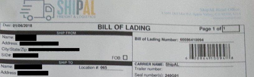 Paketlieferschein eines Betrügers über eine angebliche Box