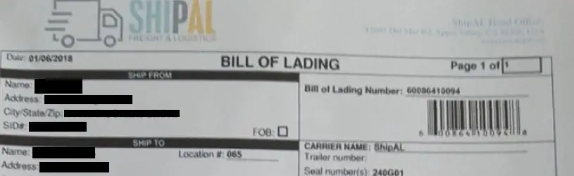 Paketlieferschein eines Betrügers über eine angebliche Box