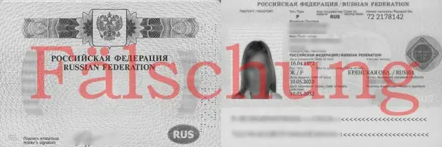 Gefälschter Reisepass eines Betrügers - Vorsicht - Russische Dating Apps sind durchsetzt von Fake Profilen