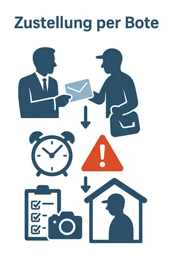Übergabe durch Boten, fristgerechte Zustellung, Einwurf in den Hausbriefkasten und dokumentierter Zugangsnachweis.